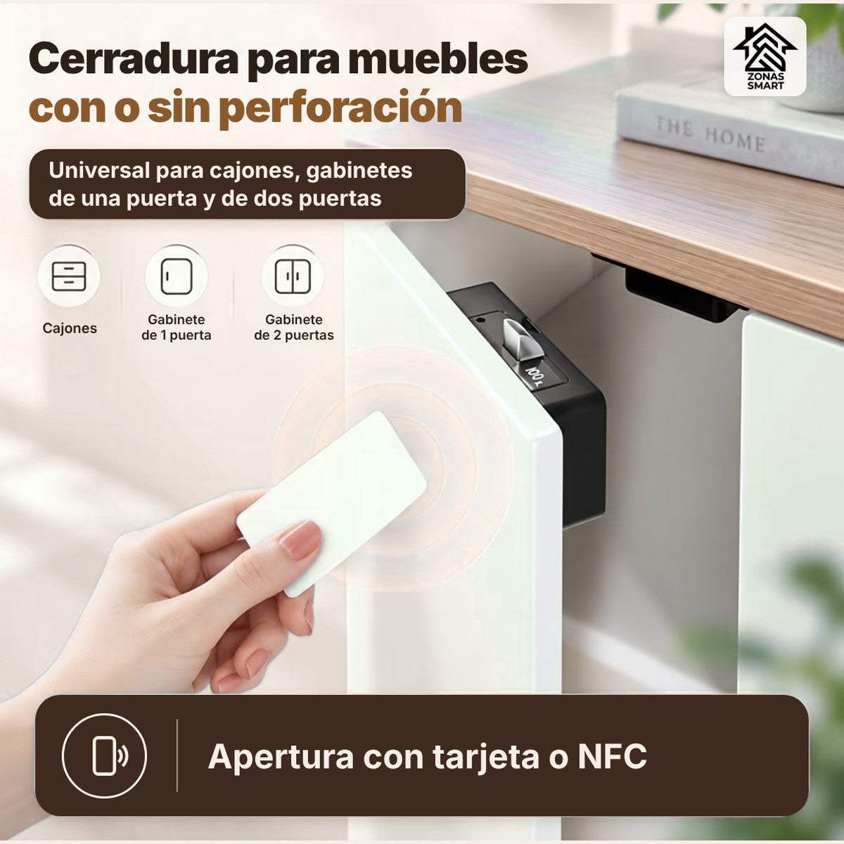 Cerradura invisible para cajones y gabinetes con tarjeta NFC E-Card | FS02
