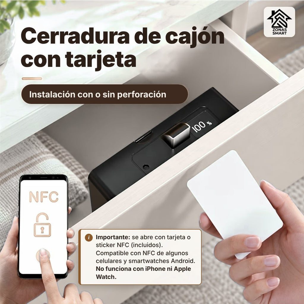 Cerradura invisible para cajones y gabinetes con tarjeta NFC E-Card | FS02