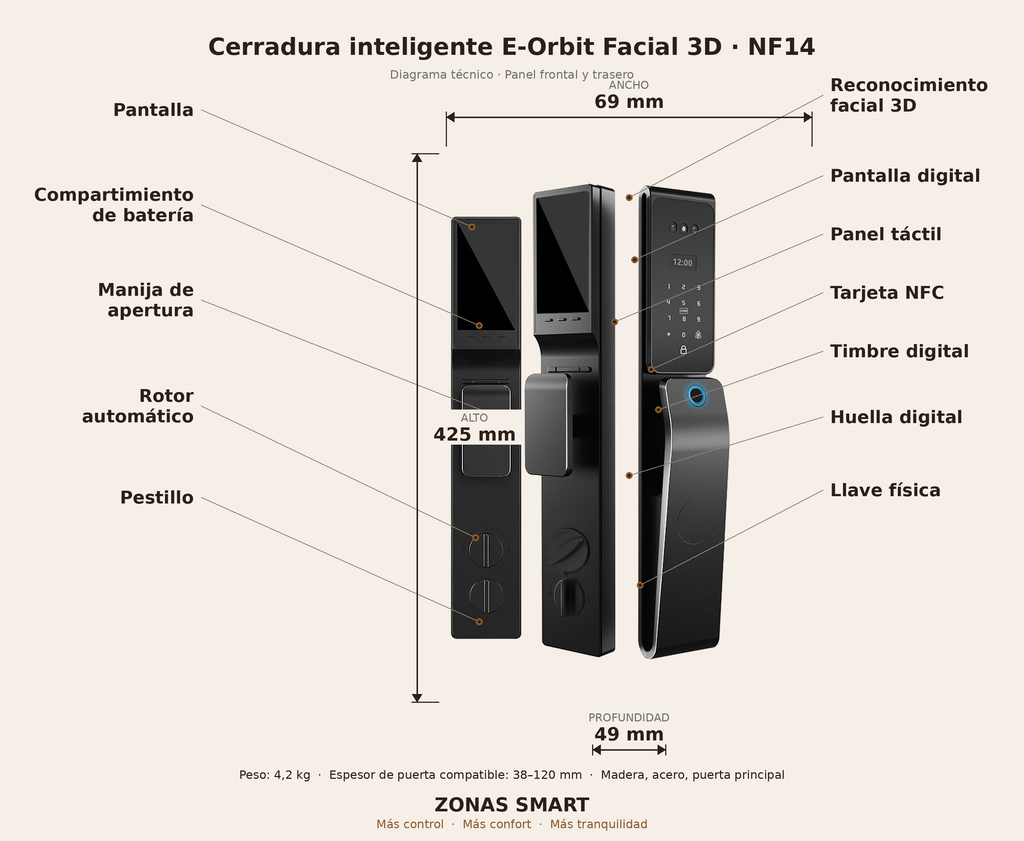 Cerradura inteligente E-Orbit Facial 3D | NF14